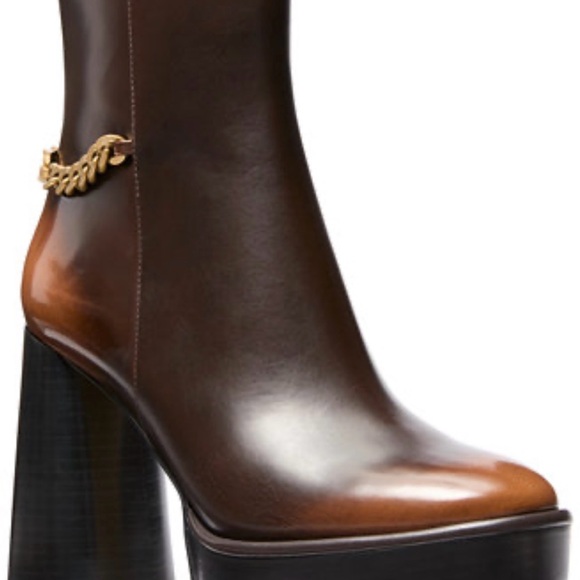 Michael Kors Shoes - Michael Kors Brown Leather Heeled Boots with Gold Chain NWOB